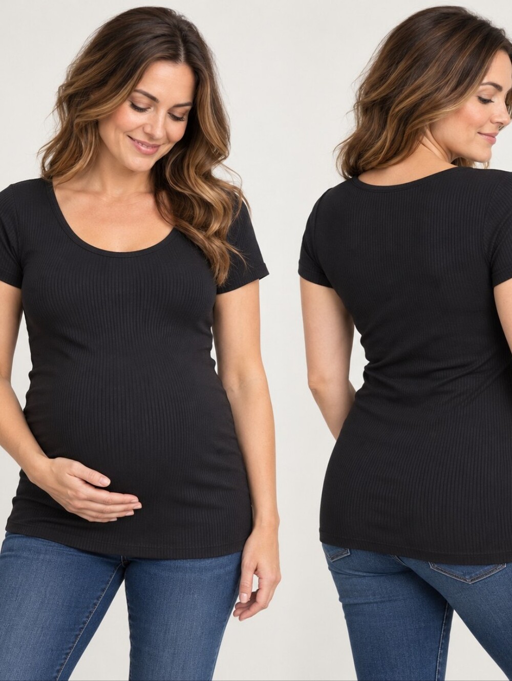 Isabel by Ingrid & Isabel Maternity Black Ribbed Tee M Contemporary Casual Minim